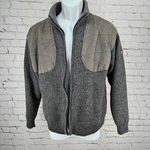 Beretta Grey 100% Wool Knit Zip Stand Up Fleece Collar Lined Jacket M *zipper